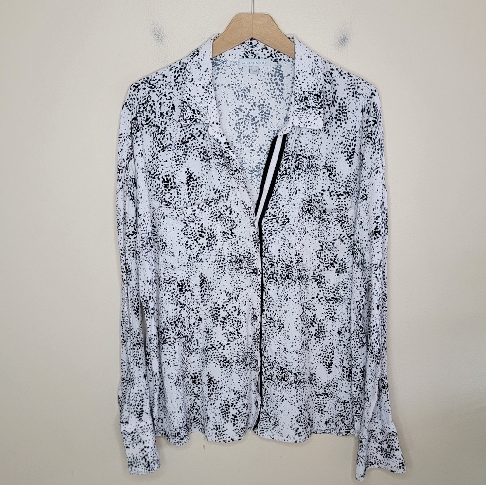 Allison Joy | Ivory & Black Print Long Sleeve Blouse Size Large